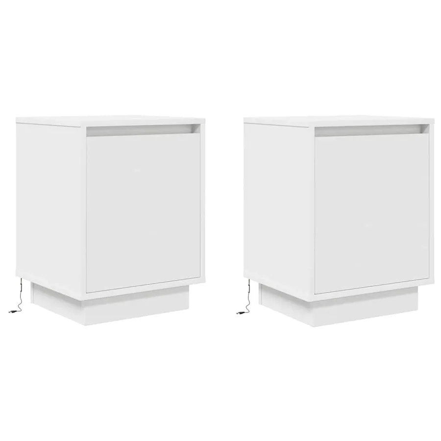 Tables de chevet avec lumières LED 2 pcs blanc 38x34x50 cm - 3