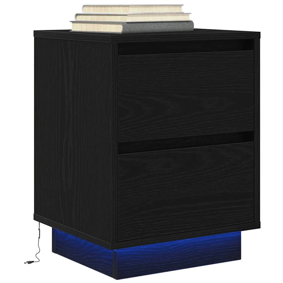 Table de chevet avec lumières LED noir 38x34x50 cm