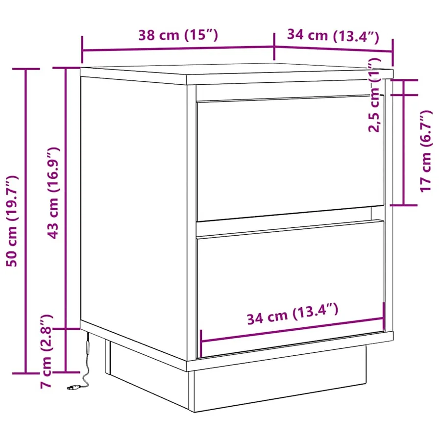 Table de chevet avec lumières LED noir 38x34x50 cm - 13