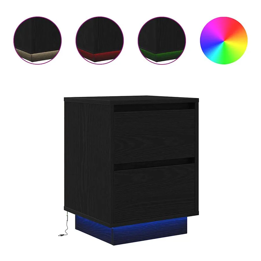 Table de chevet avec lumières LED noir 38x34x50 cm - 2