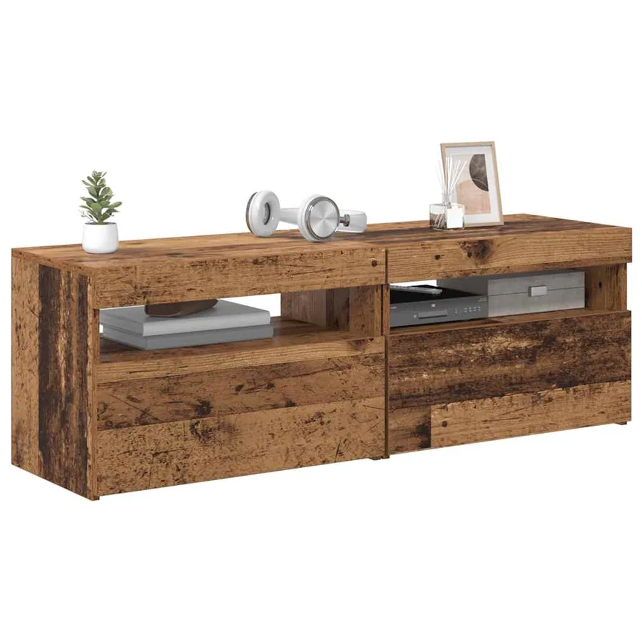 Meubles TV avec lumières LED 2 pcs vieux bois bois d'ingénierie - 13