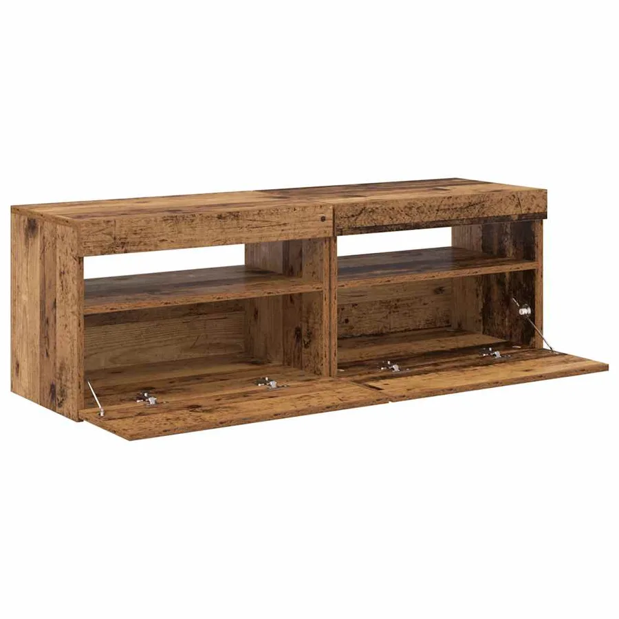 Meubles TV avec lumières LED 2 pcs vieux bois bois d'ingénierie - 7