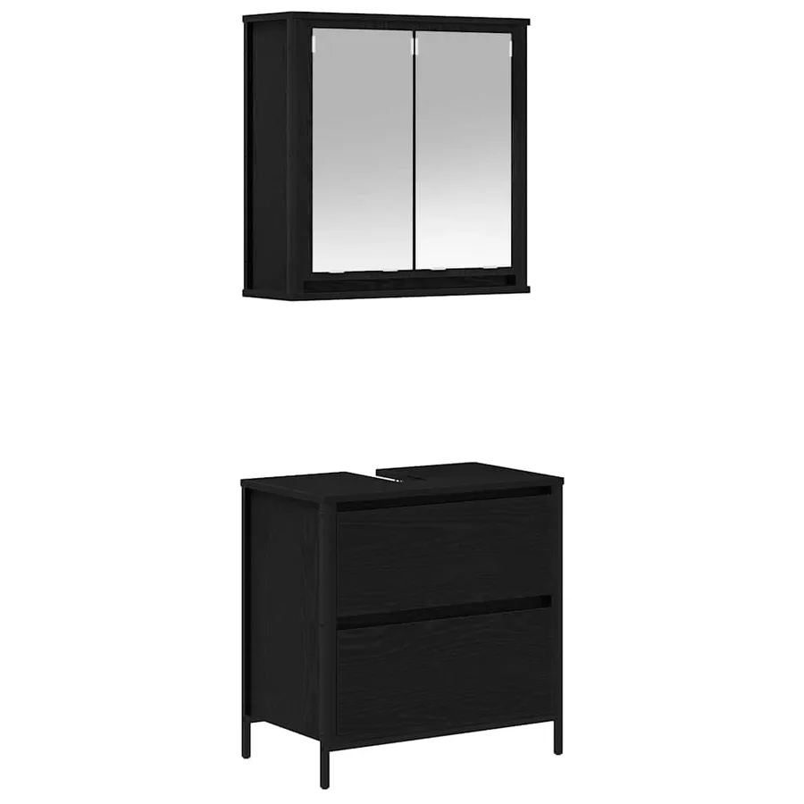 Ensemble de meubles de salle de bain 2 pcs en chêne noir et bois d'ingénierie - 2