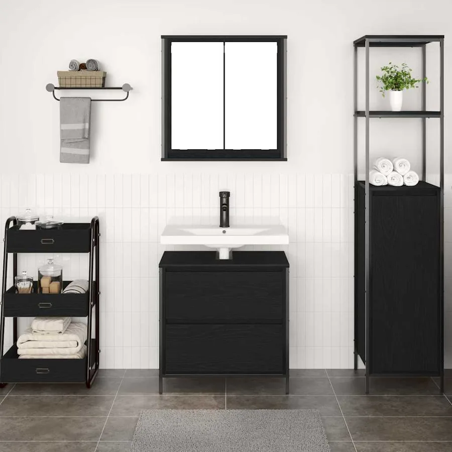 Ensemble de meubles de salle de bain 2 pcs en chêne noir et bois d'ingénierie - 3