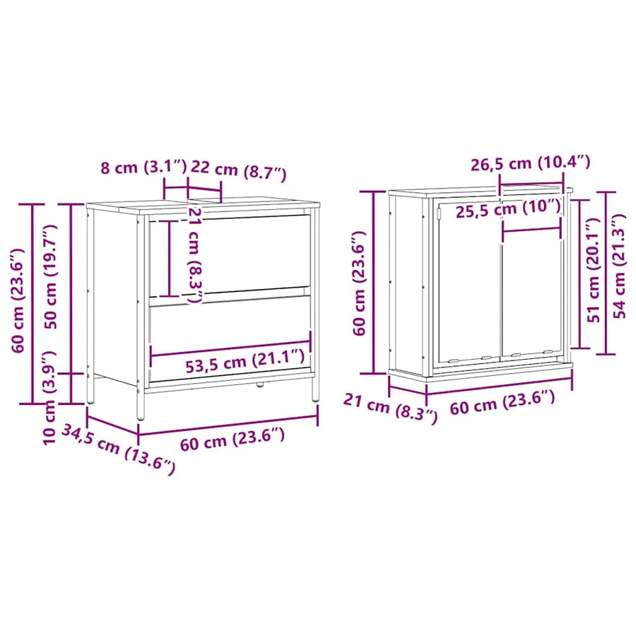Ensemble de meubles de salle de bain 2 pcs en chêne noir et bois d'ingénierie - 8