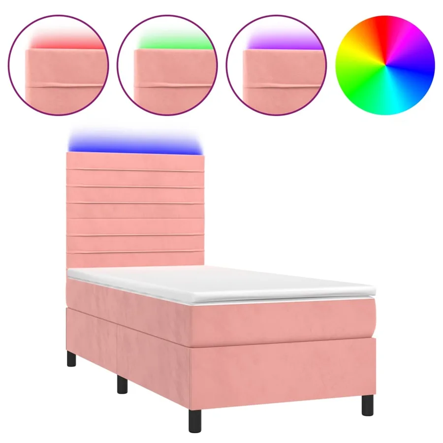 Sommier à lattes de lit avec matelas LED Rose 90x200 cm Velours - 2