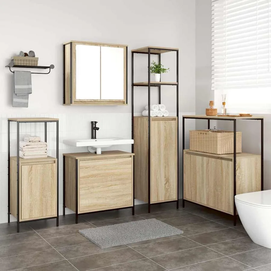 Ensemble de mobilier de salle de bain avec étagère 5 pcs Beige