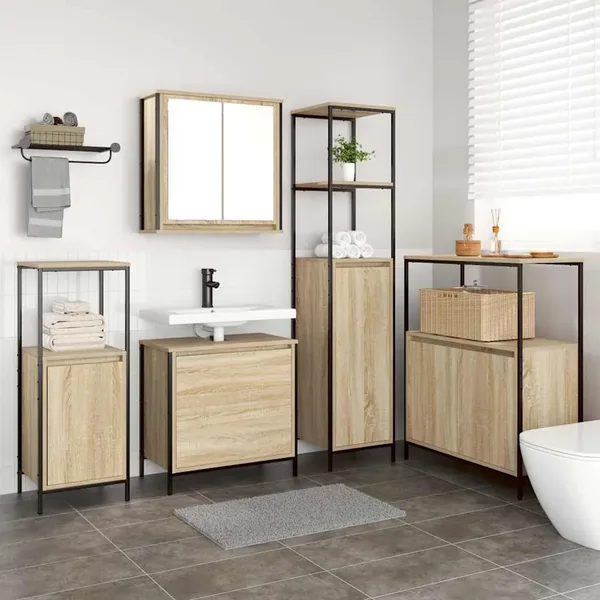 Ensemble de mobilier de salle de bain avec étagère 5 pcs Beige