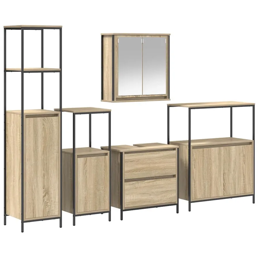 Ensemble de mobilier de salle de bain avec étagère 5 pcs Beige - 2