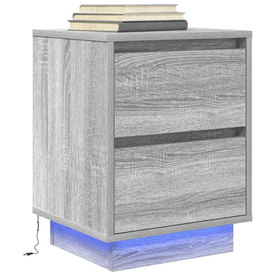 Table de chevet avec lumières LED sonoma gris 38x34x50 cm
