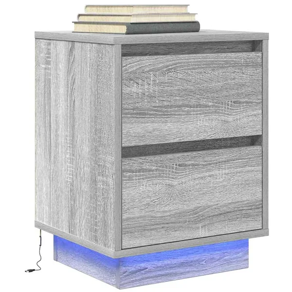 Table de chevet avec lumières LED sonoma gris 38x34x50 cm