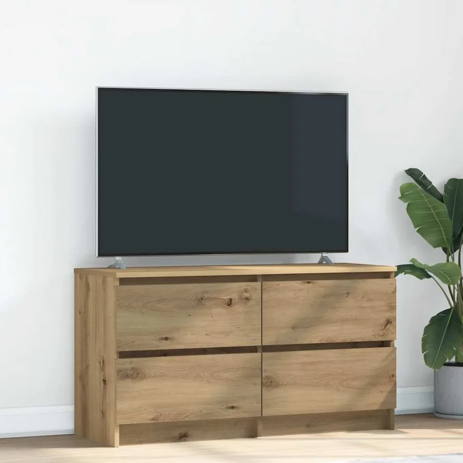 Meuble TV chêne artisanal 100x35x54 cm bois d'ingénierie