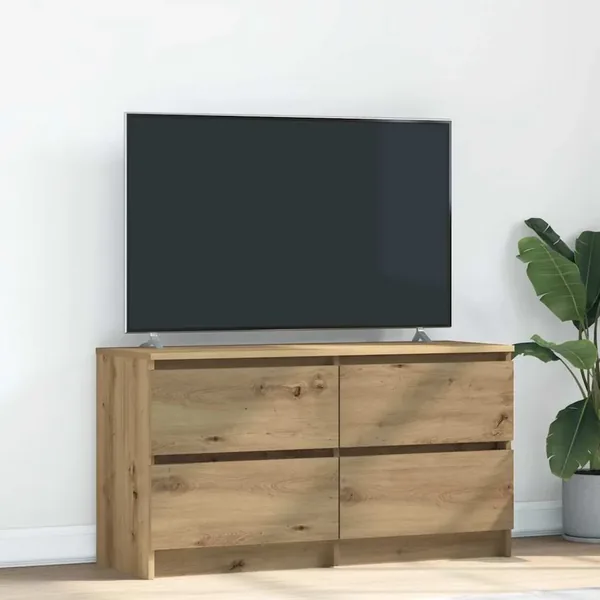 Meuble TV chêne artisanal 100x35x54 cm bois d'ingénierie