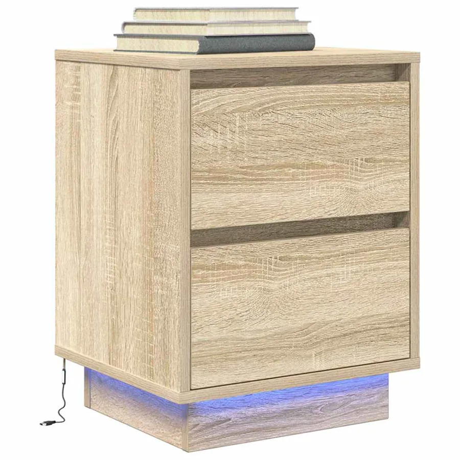 Table de chevet avec lumières LED chêne sonoma 38x34x50 cm