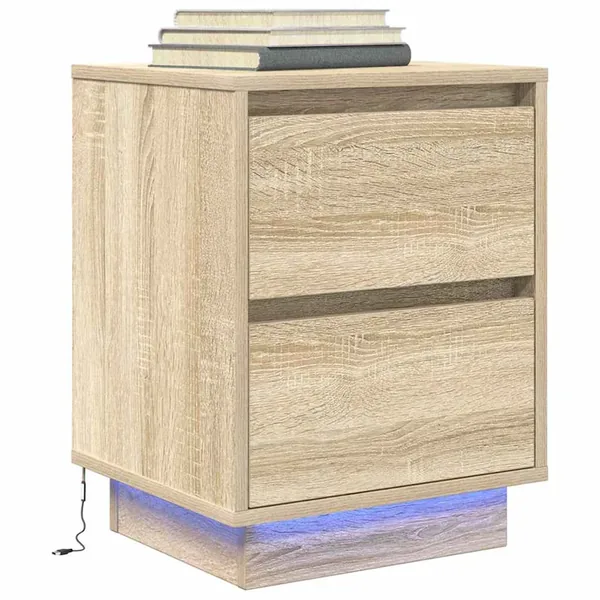 Table de chevet avec lumières LED chêne sonoma 38x34x50 cm