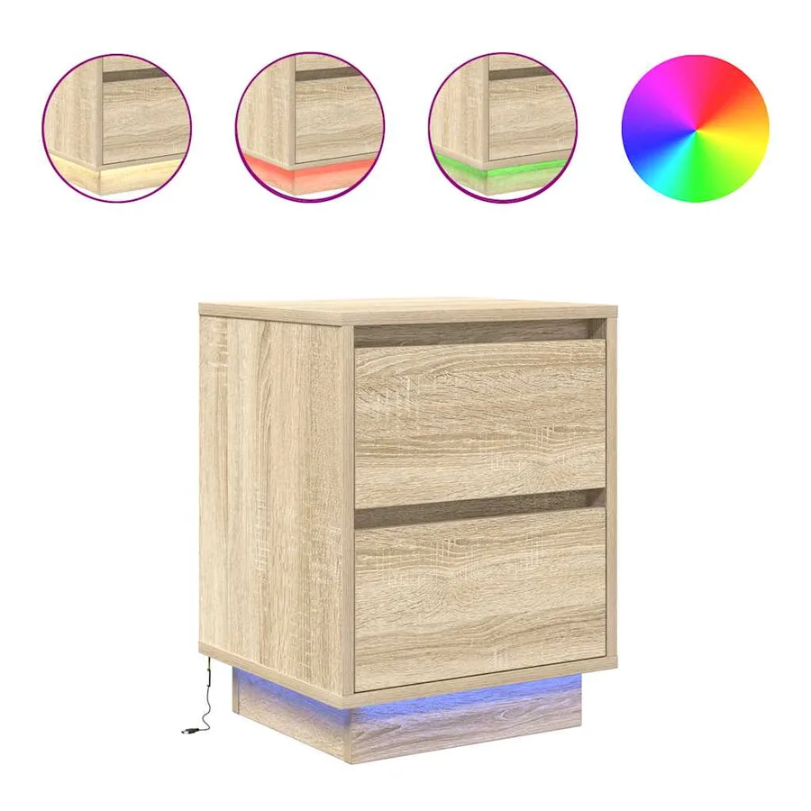 Table de chevet avec lumières LED chêne sonoma 38x34x50 cm - 2