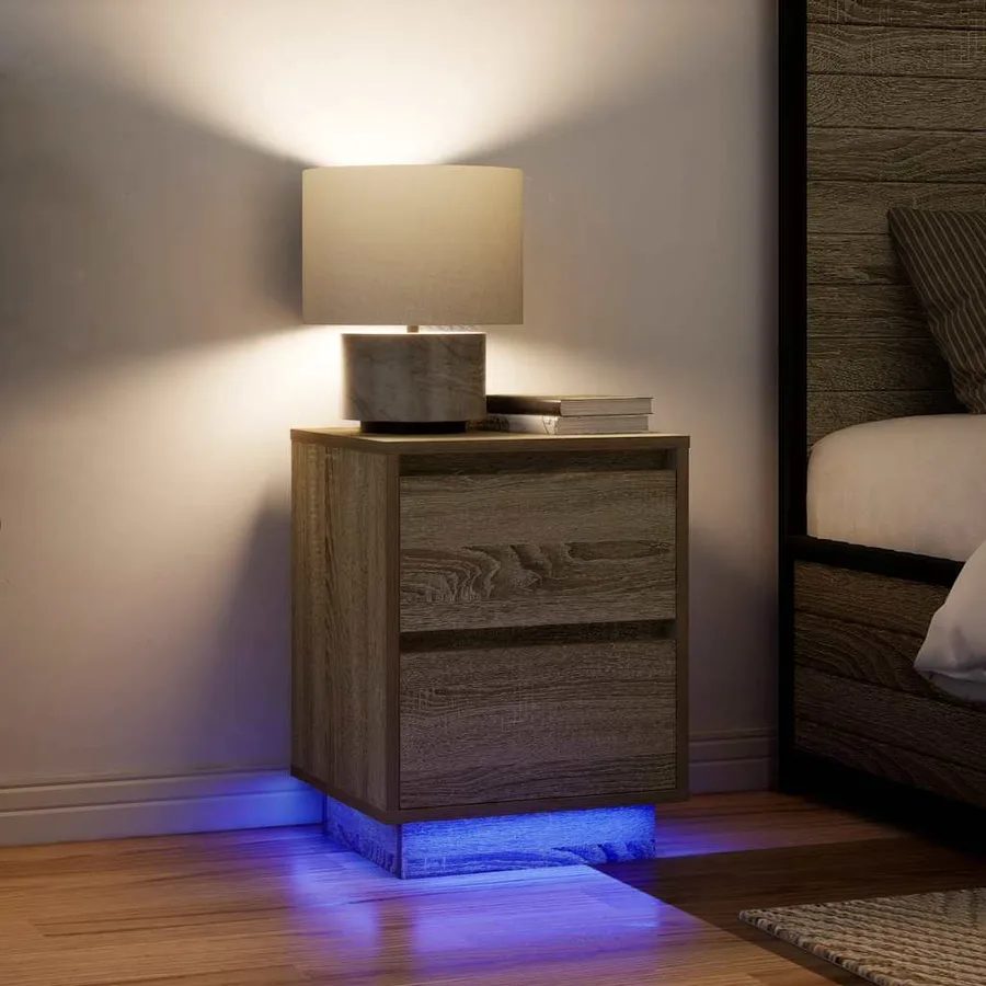 Table de chevet avec lumières LED chêne sonoma 38x34x50 cm - 5