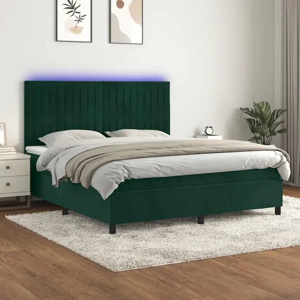 Sommier à lattes de lit matelas et LED Vert foncé 180x200 cm