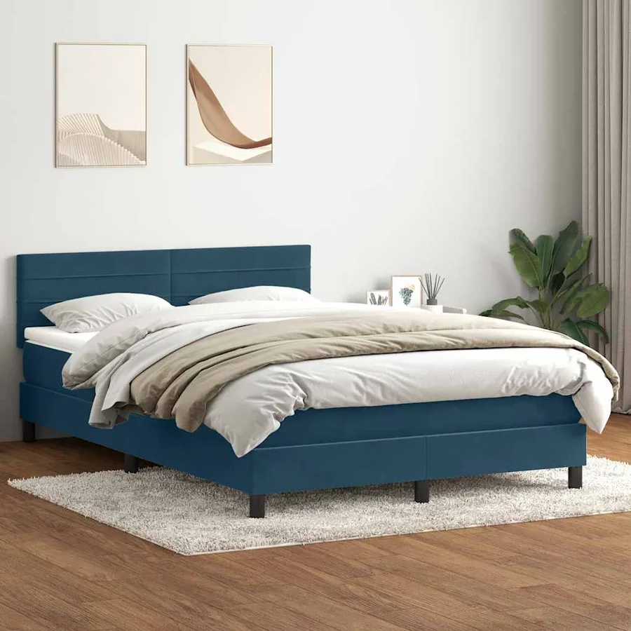 Sommier à lattes de lit et matelas et LED Bleu foncé 160x220cm Velours - 4