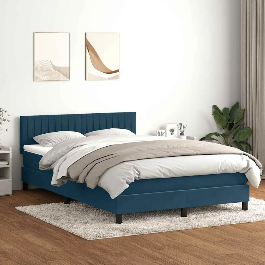 Sommier à lattes de lit et matelas Bleu foncé 160x220cm Velours - 3