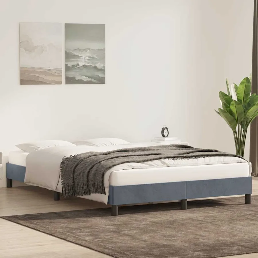 Cadre de lit sans matelas gris foncé 160x220 cm velours - 3