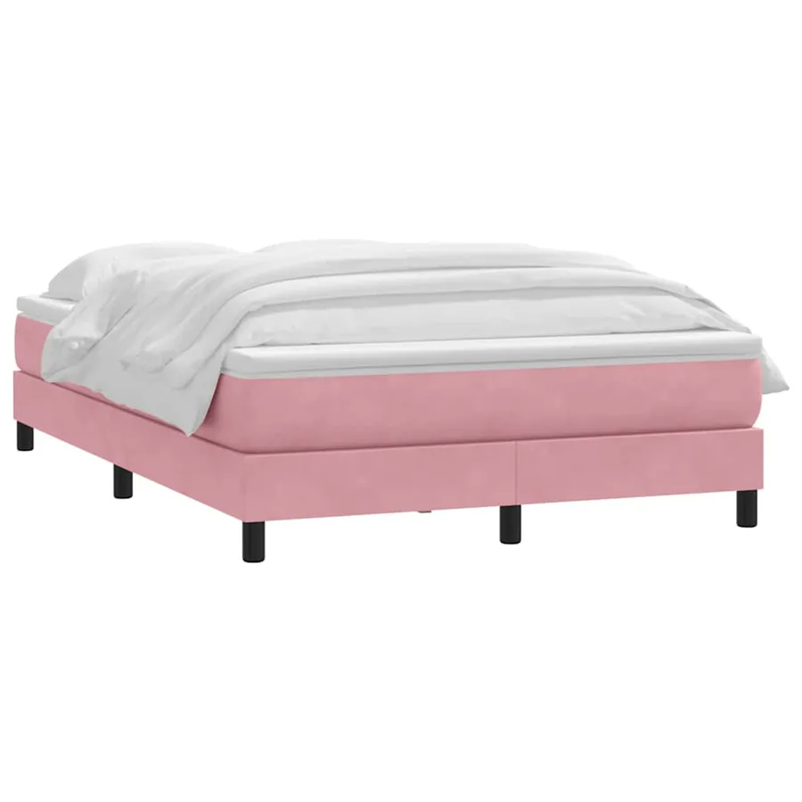 Sommier à lattes de lit avec matelas rose 160x220 cm velours - 3