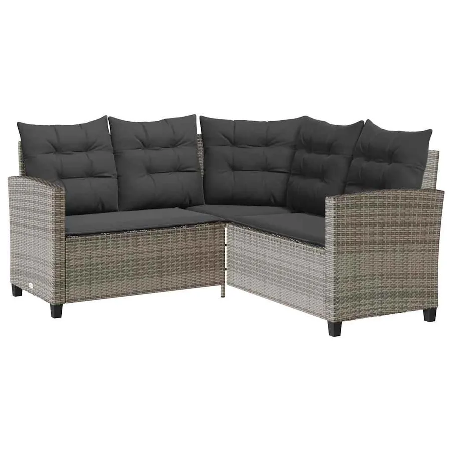Canapé de jardin avec table et coussins en forme de L gris - 5