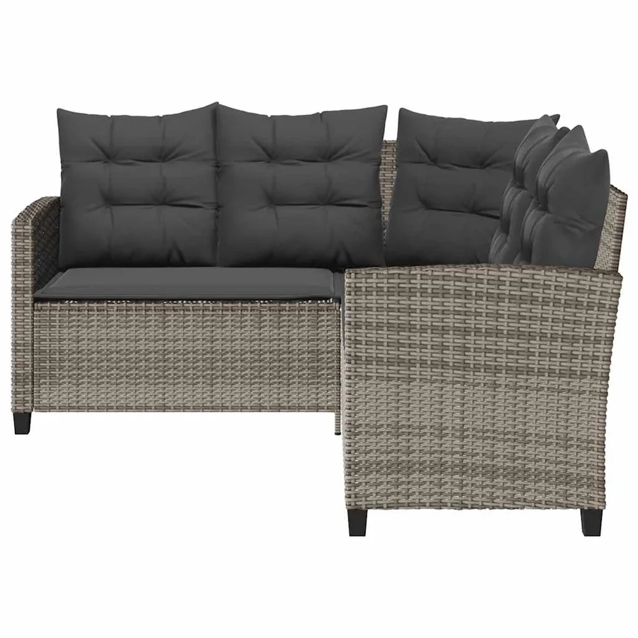 Canapé de jardin avec table et coussins en forme de L gris - 7