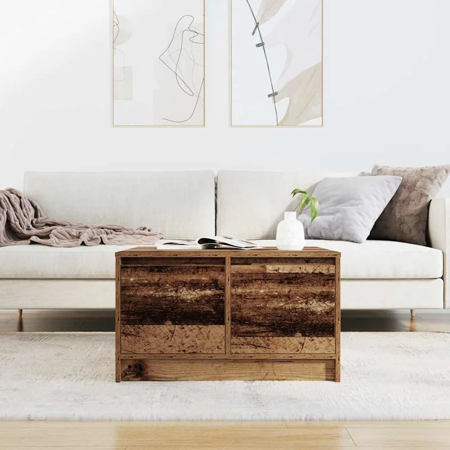 Table basse avec tiroirs vieux bois 70,5x70x40 cm - 3