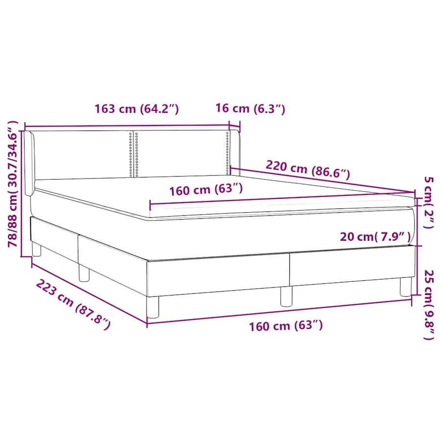 Sommier à lattes de lit et matelas gris foncé 160x220cm velours - 12