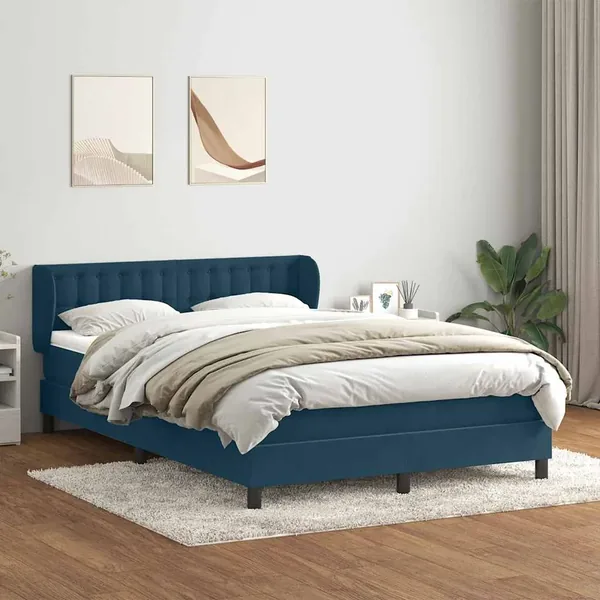 Sommier à lattes de lit et matelas bleu foncé 140x220cm velours