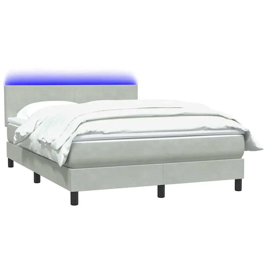 Sommier à lattes de lit et matelas et LED gris clair 140x220cm velours - 3