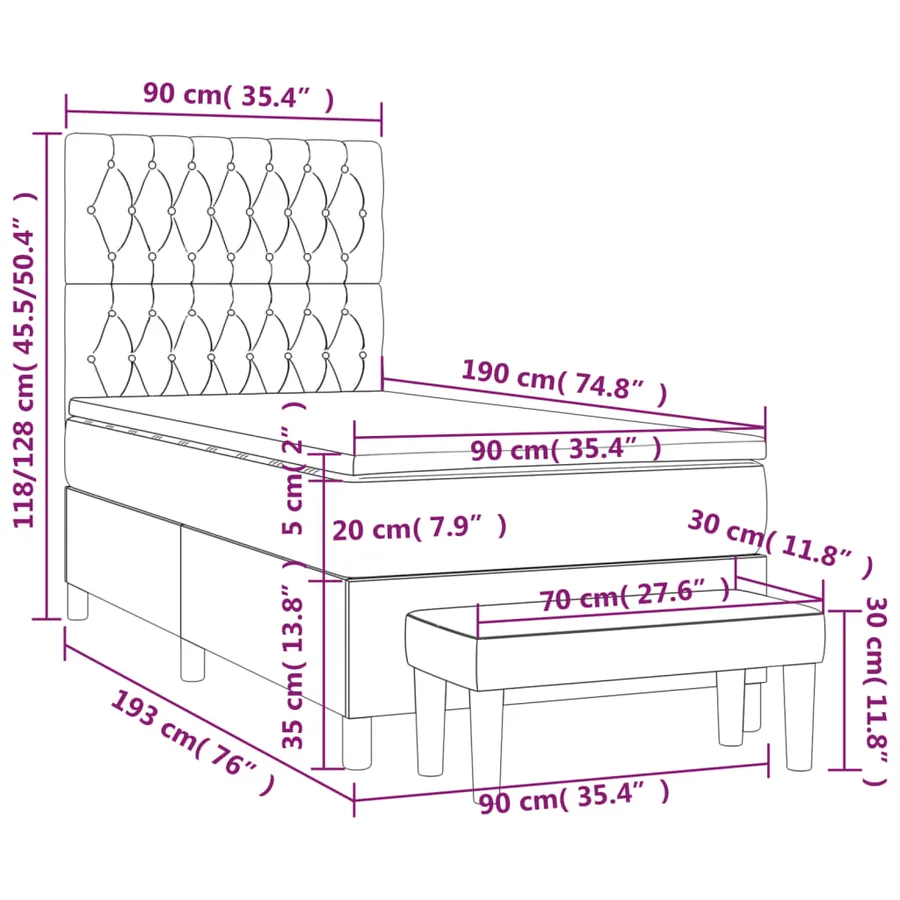 Sommier à lattes de lit avec matelas Marron foncé 90x190 cm - 8