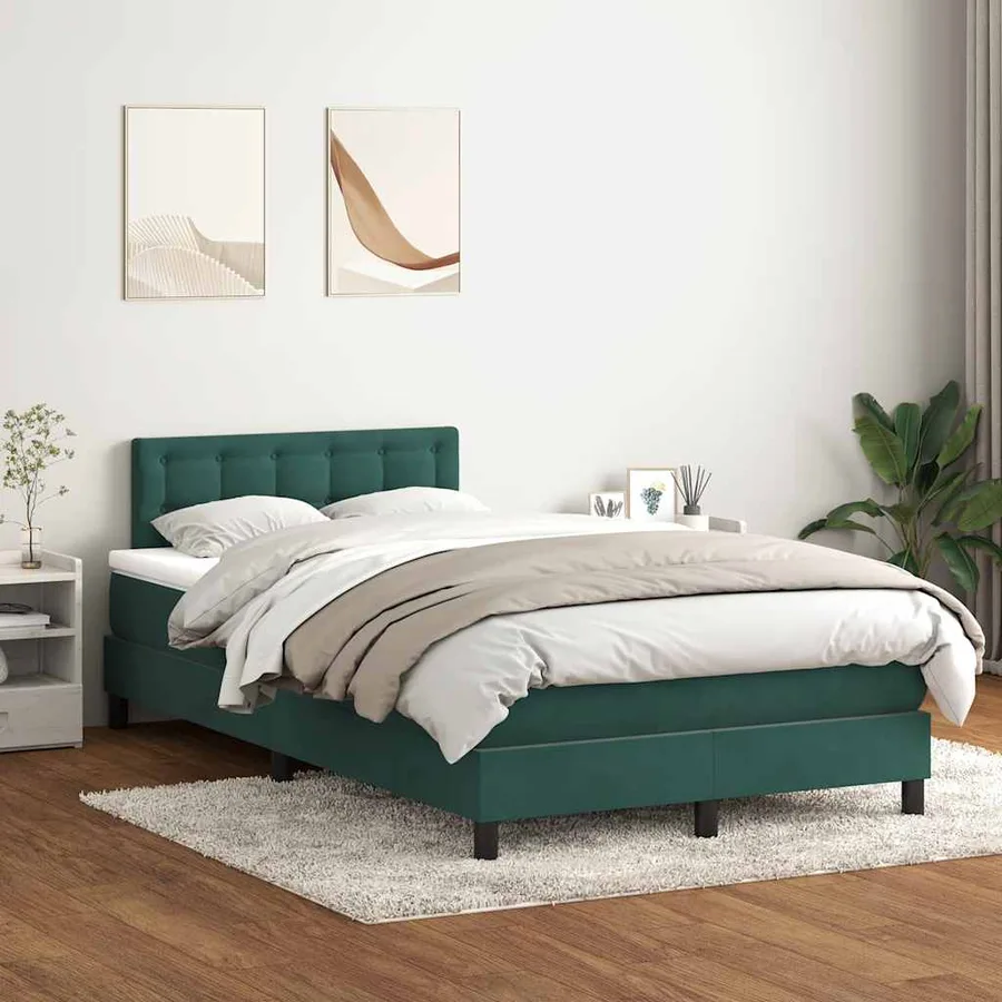 Sommier à lattes de lit et matelas et LED vert foncé 120x220cm velours - 4
