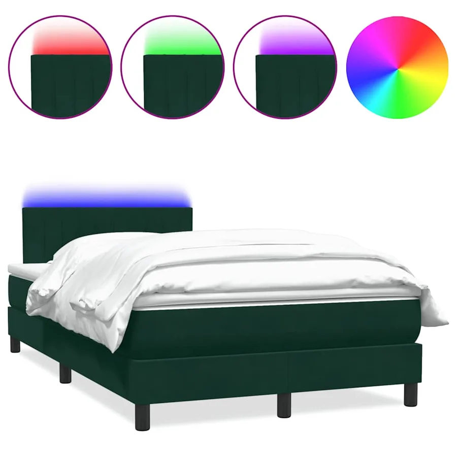 Sommier à lattes de lit et matelas et LED vert foncé 120x220cm velours - 2
