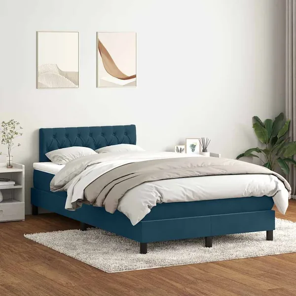 Sommier à lattes de lit et matelas bleu foncé 120x220cm velours