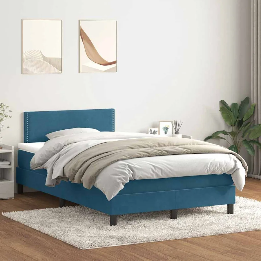 Sommier à lattes de lit et matelas et LED bleu foncé 120x220cm velours - 4