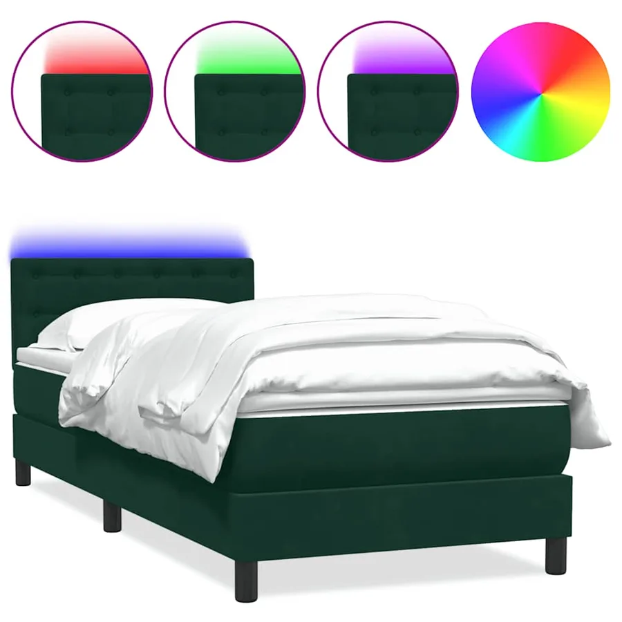 Sommier à lattes de lit et matelas et LED vert foncé 100x220cm velours - 2