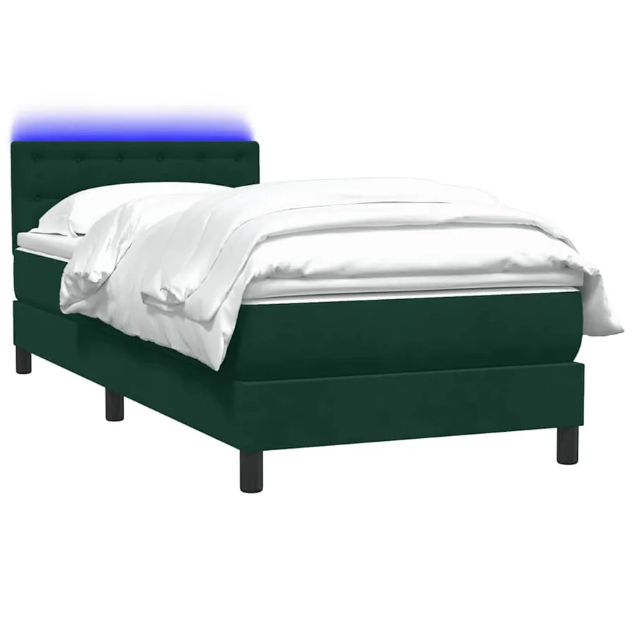Sommier à lattes de lit et matelas et LED vert foncé 100x220cm velours - 3