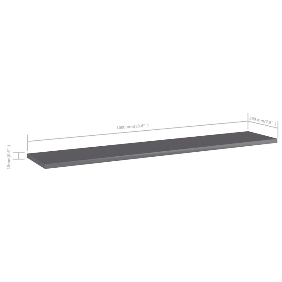 Panneaux bibliothèque 4pcs Gris brillant 100x20x1,5cm Aggloméré - 5
