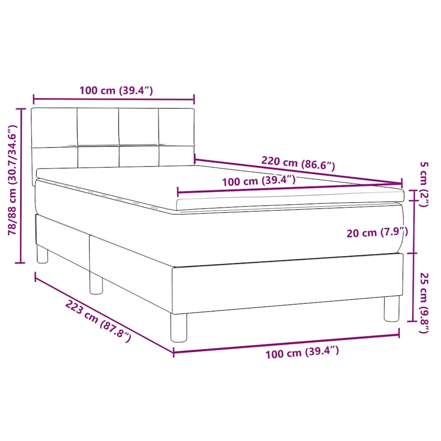 Sommier à lattes de lit avec matelas noir 100x220 cm velours - 12