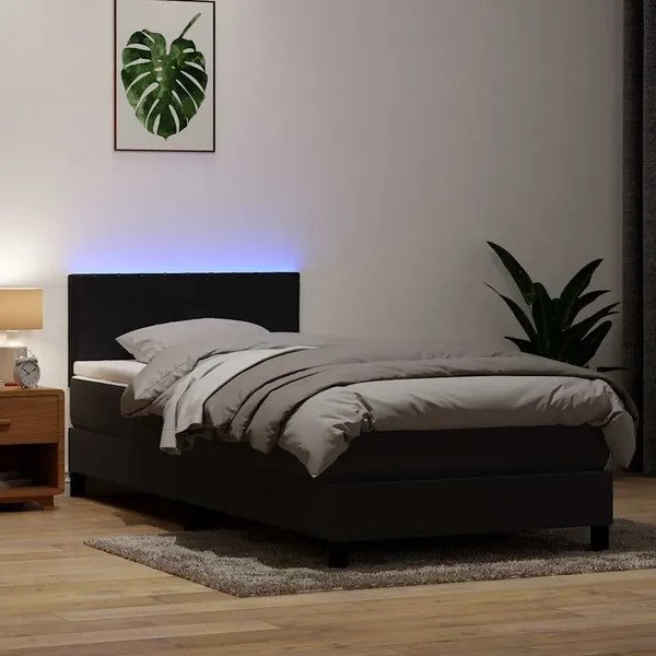 Sommier à lattes de lit avec matelas et LED noir 100x220 cm velours