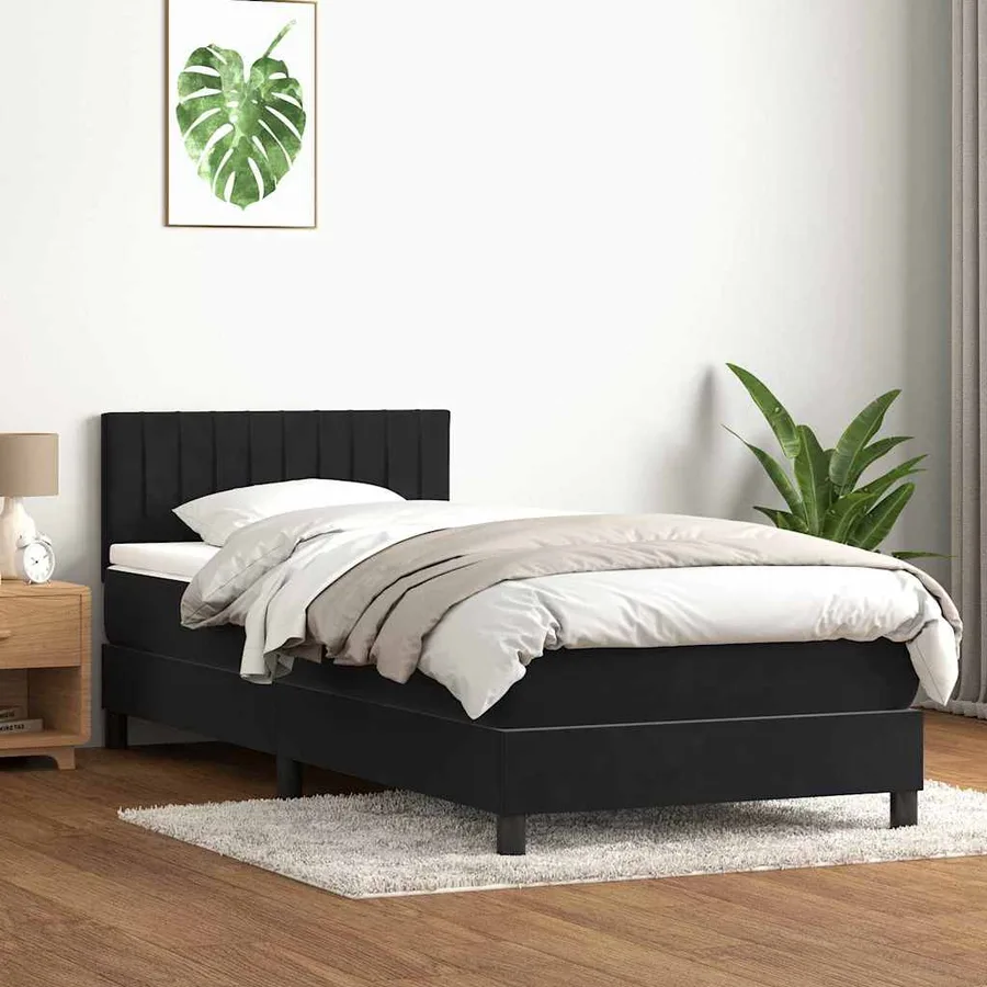 Sommier à lattes de lit avec matelas et LED noir 100x220 cm velours - 4