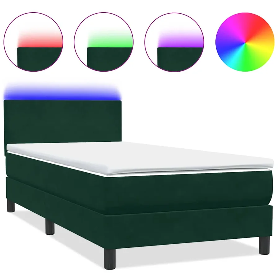 Sommier à lattes de lit et matelas et LED vert foncé 100x220cm velours - 2