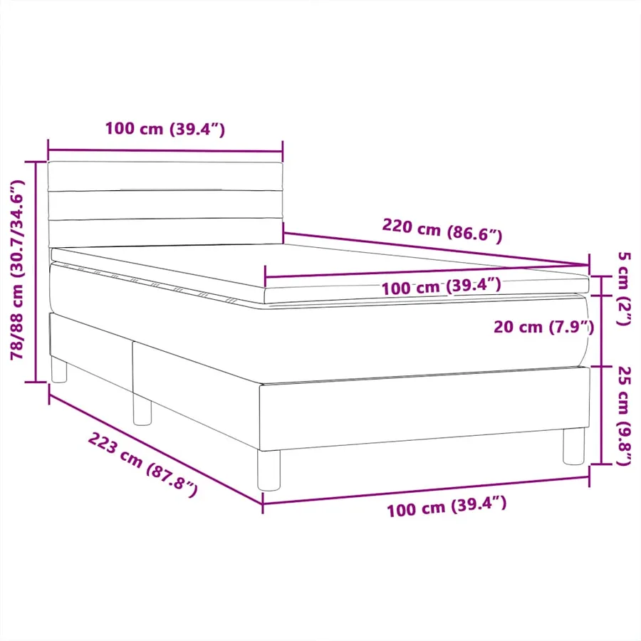Sommier à lattes de lit et matelas gris foncé 100x220cm velours - 12