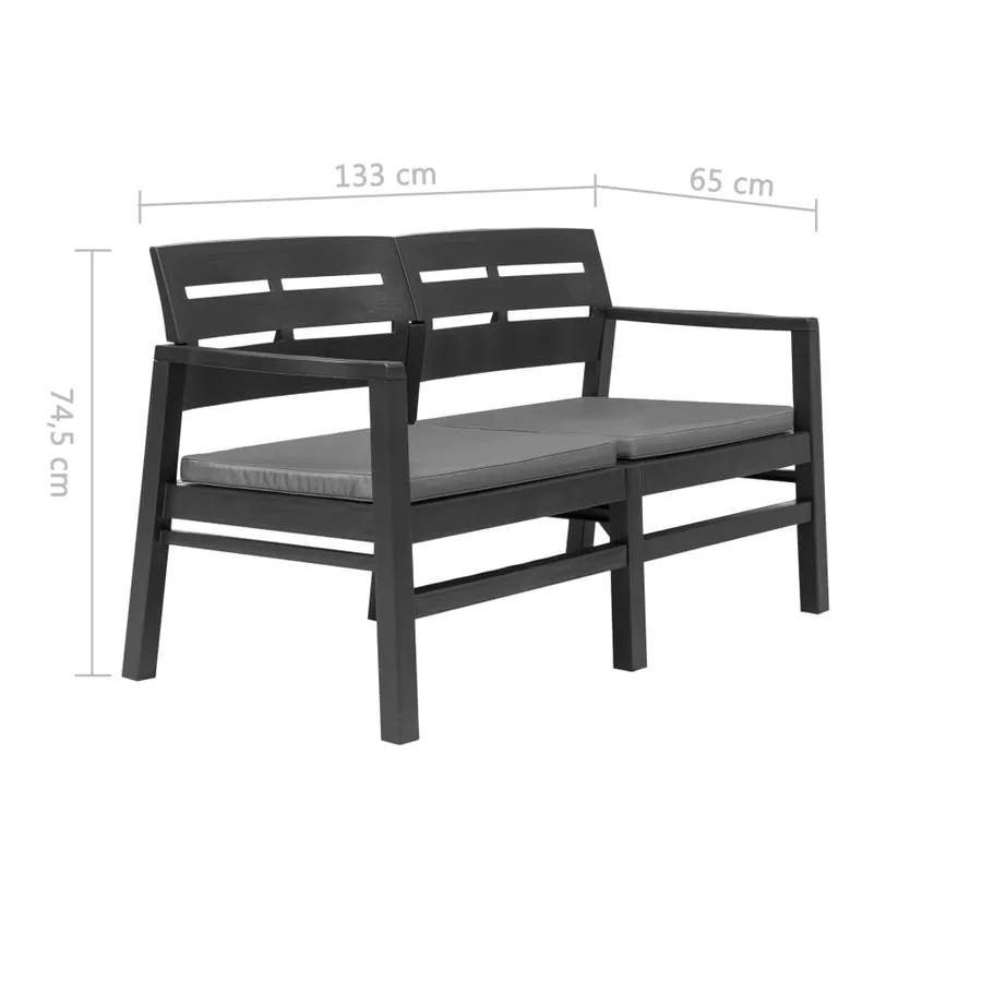 Banc de jardin à 2 places coussins 133 cm Plastique Anthracite - 6