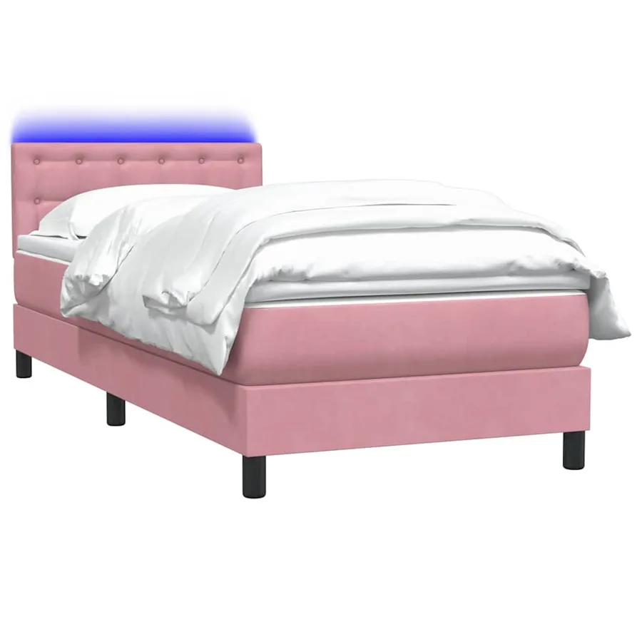 Sommier à lattes de lit avec matelas et LED rose 100x220 cm velours - 3
