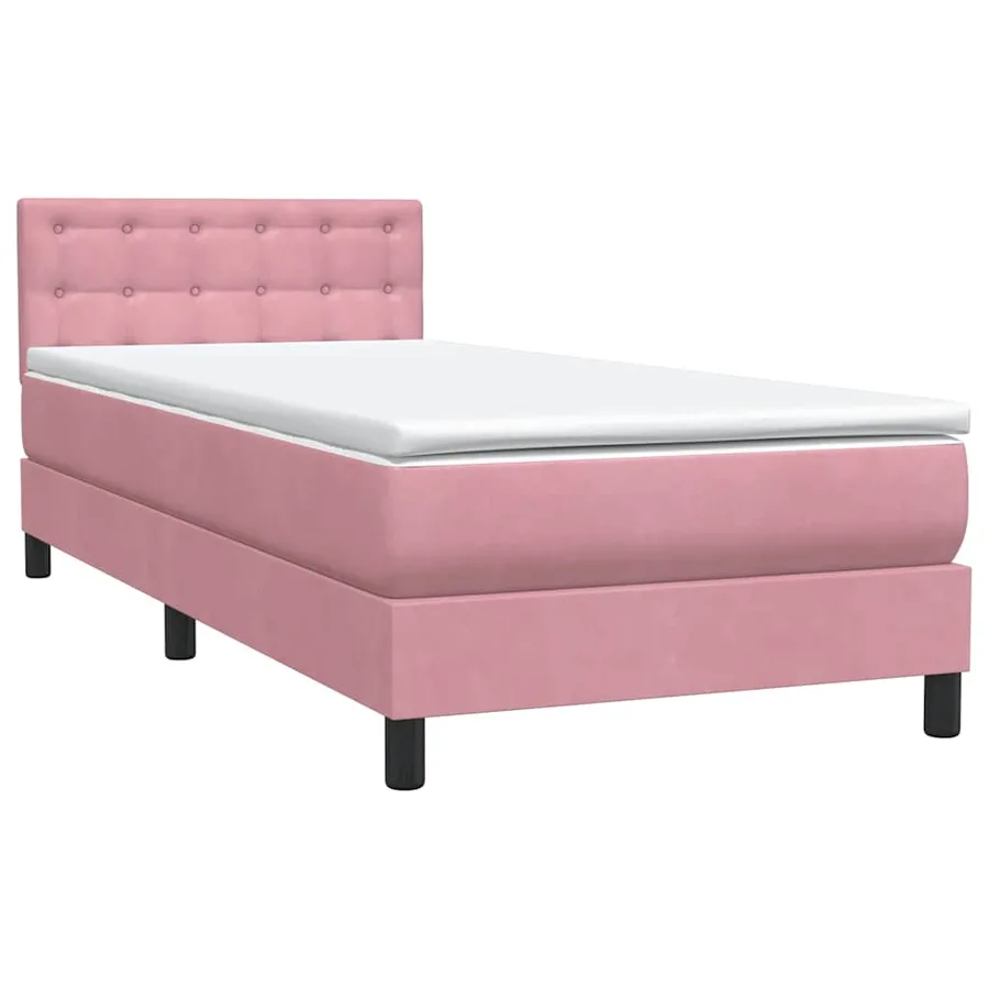 Sommier à lattes de lit avec matelas et LED rose 100x220 cm velours - 5