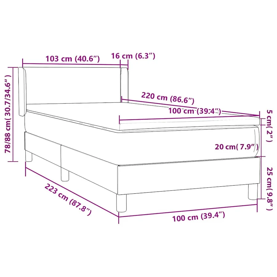 Sommier à lattes de lit et matelas gris clair 100x220cm velours - 12