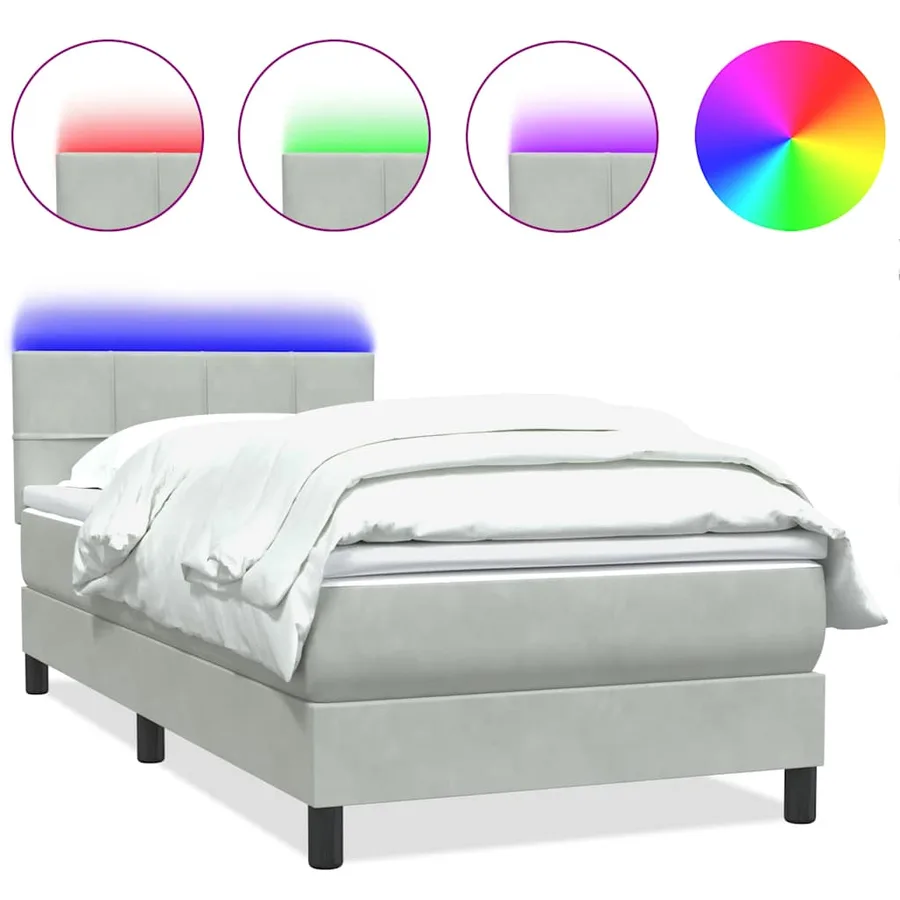 Sommier à lattes de lit et matelas et LED gris clair 100x220cm velours - 2